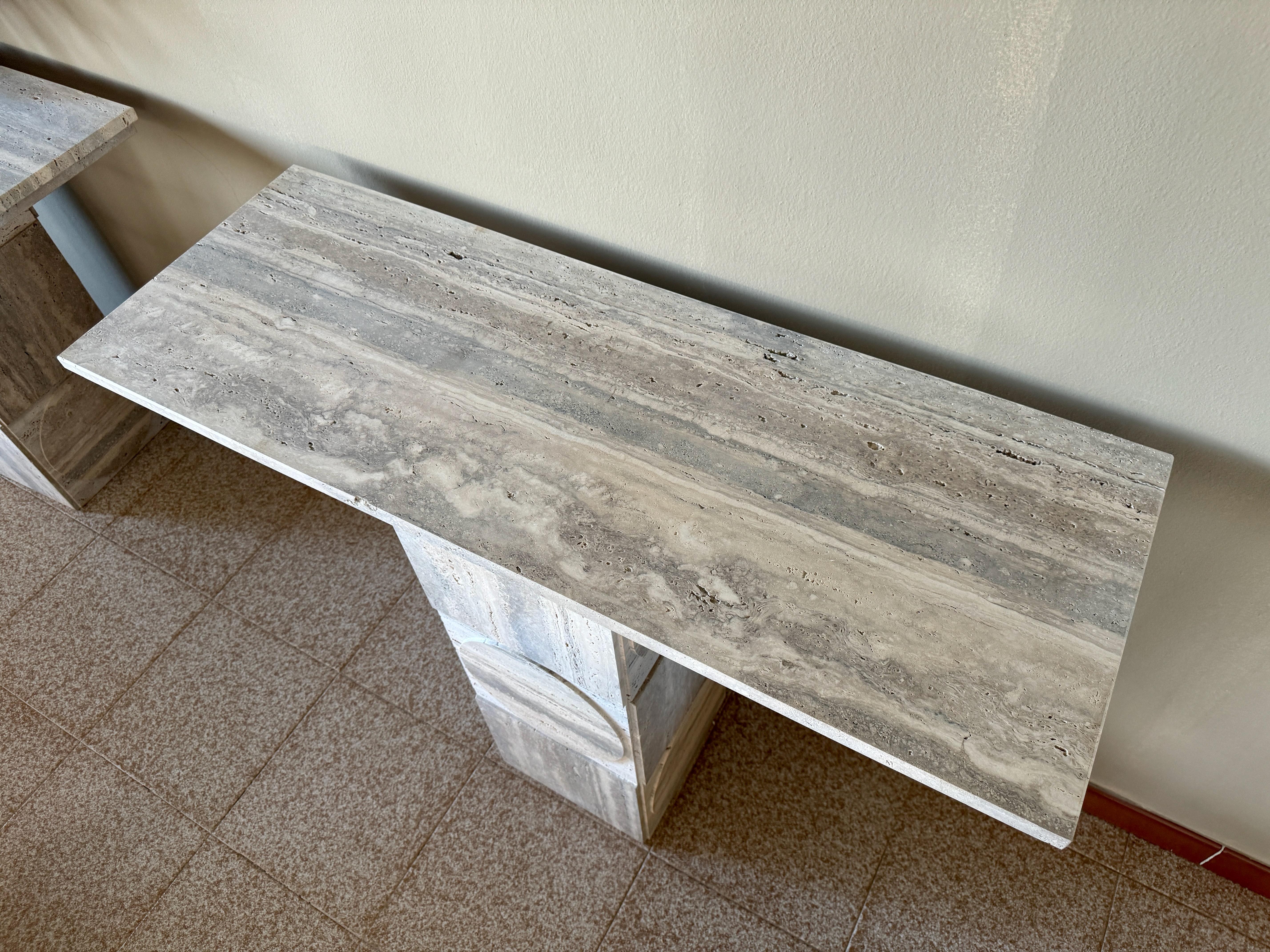 Contemporary Travertine Console Table For Sale 3