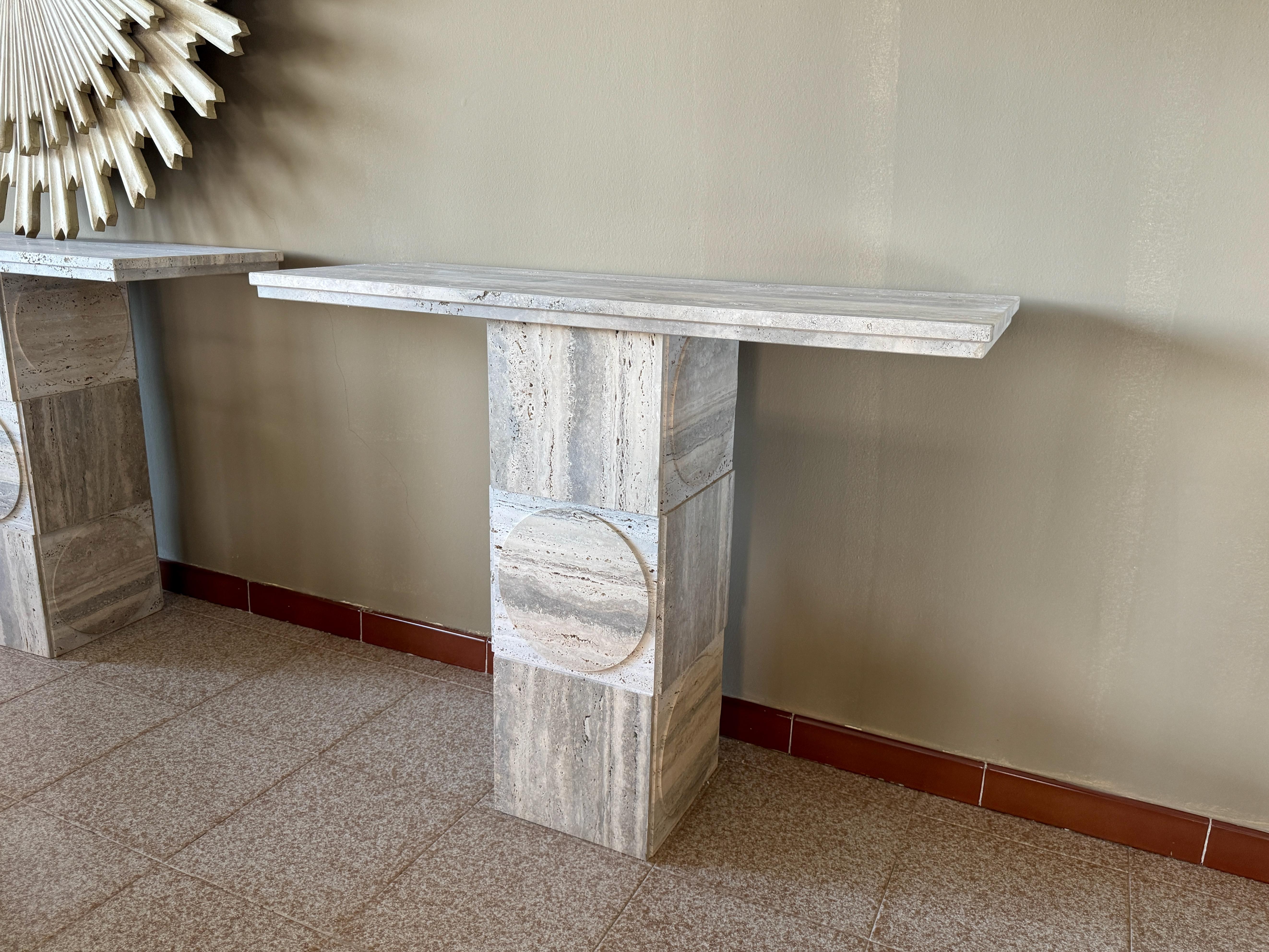 Contemporary Travertine Console Table For Sale 4