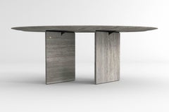 Tavolo da pranzo ovale contemporaneo a ellisse, travertino, design belga