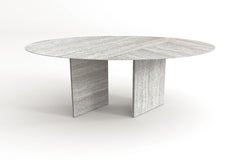 Contemporary sophisticated oval ellipse dining table, travertine, Belgian design