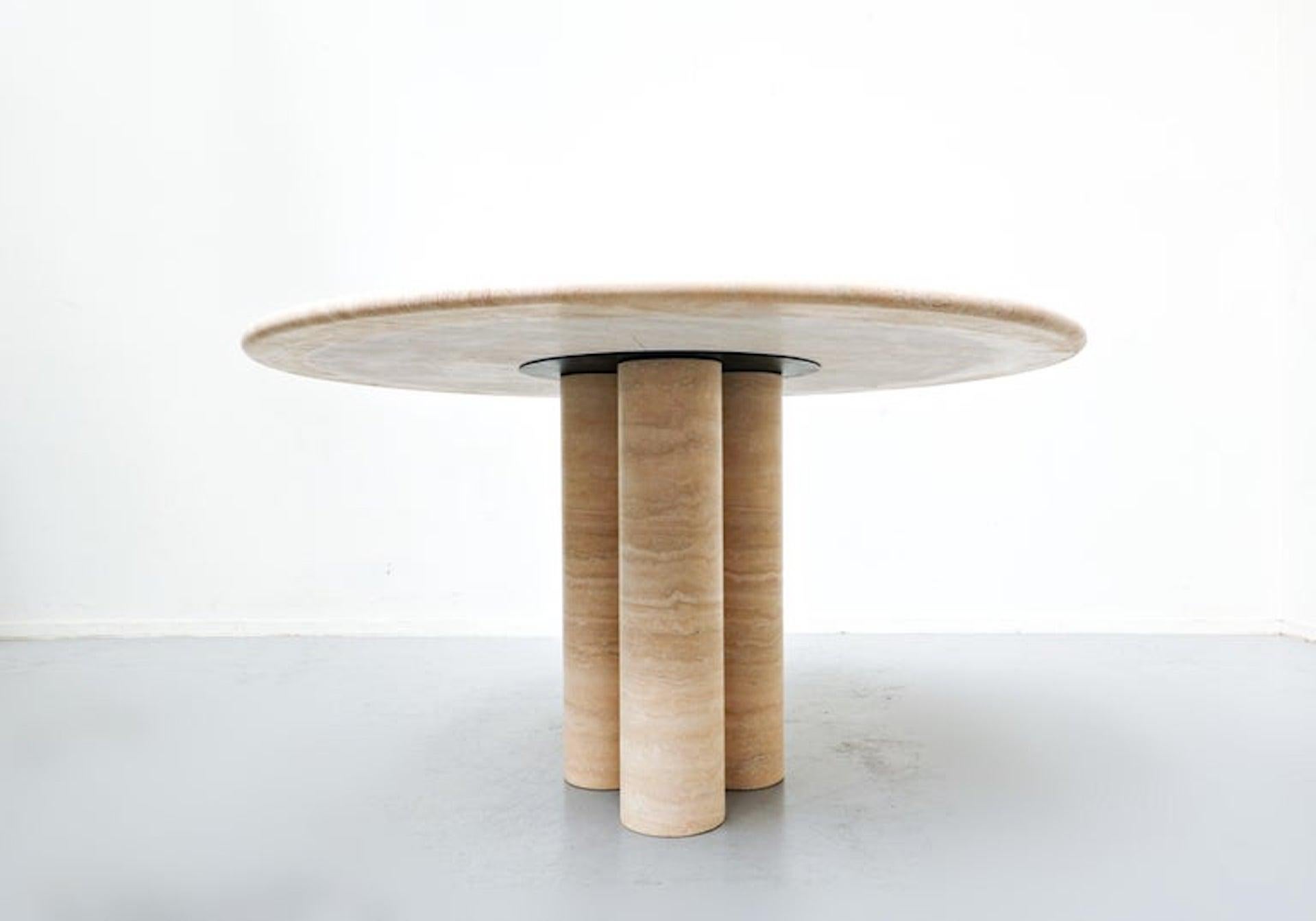 Contemporary Travertine Dining Table, Mario Bellini Style, Italy 1