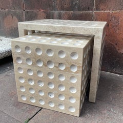 Contemporary Travertine "C" shaped Nesting Table, Hive I by Paola Valle