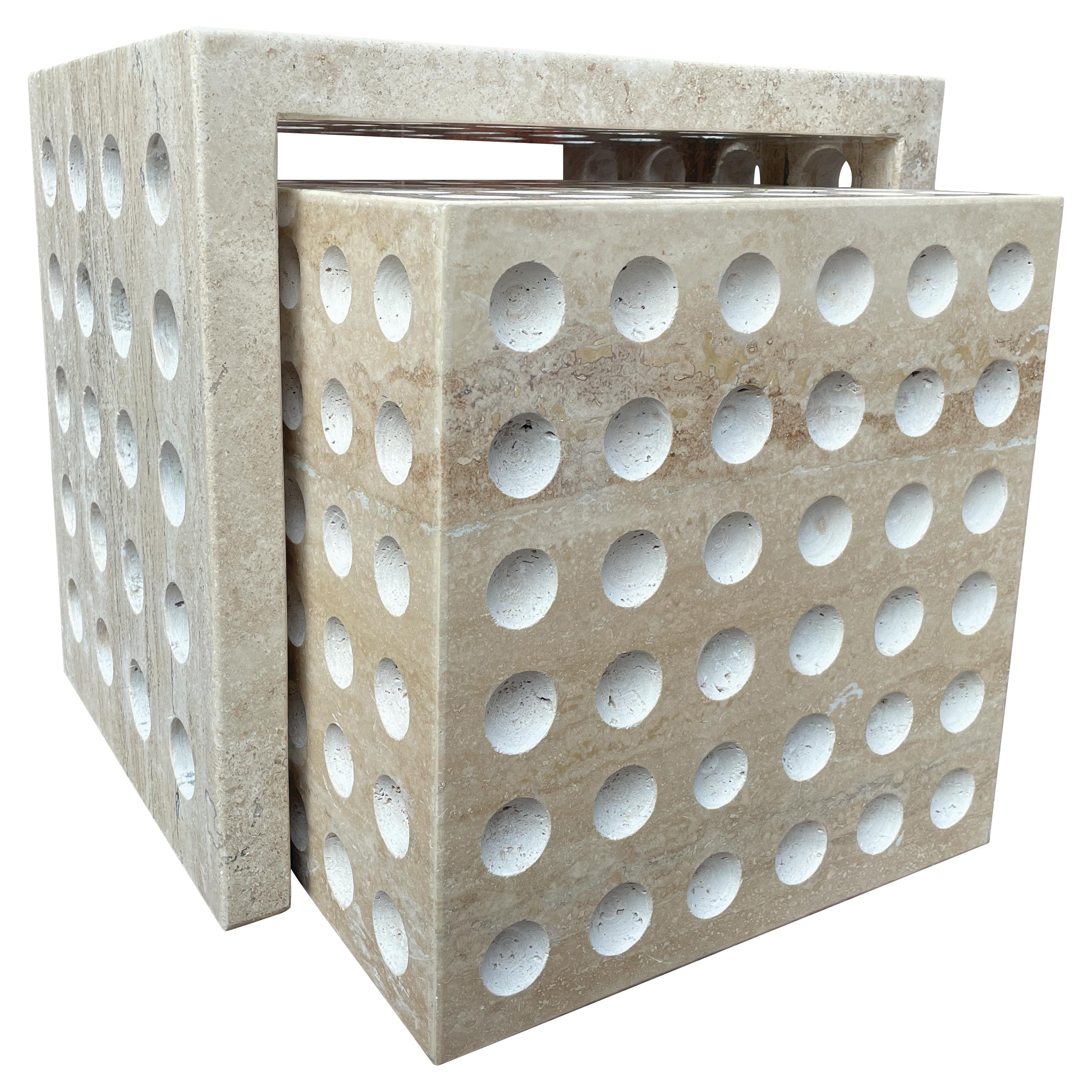 Contemporary Travertine Nesting Table, Hive I by Paola Valle