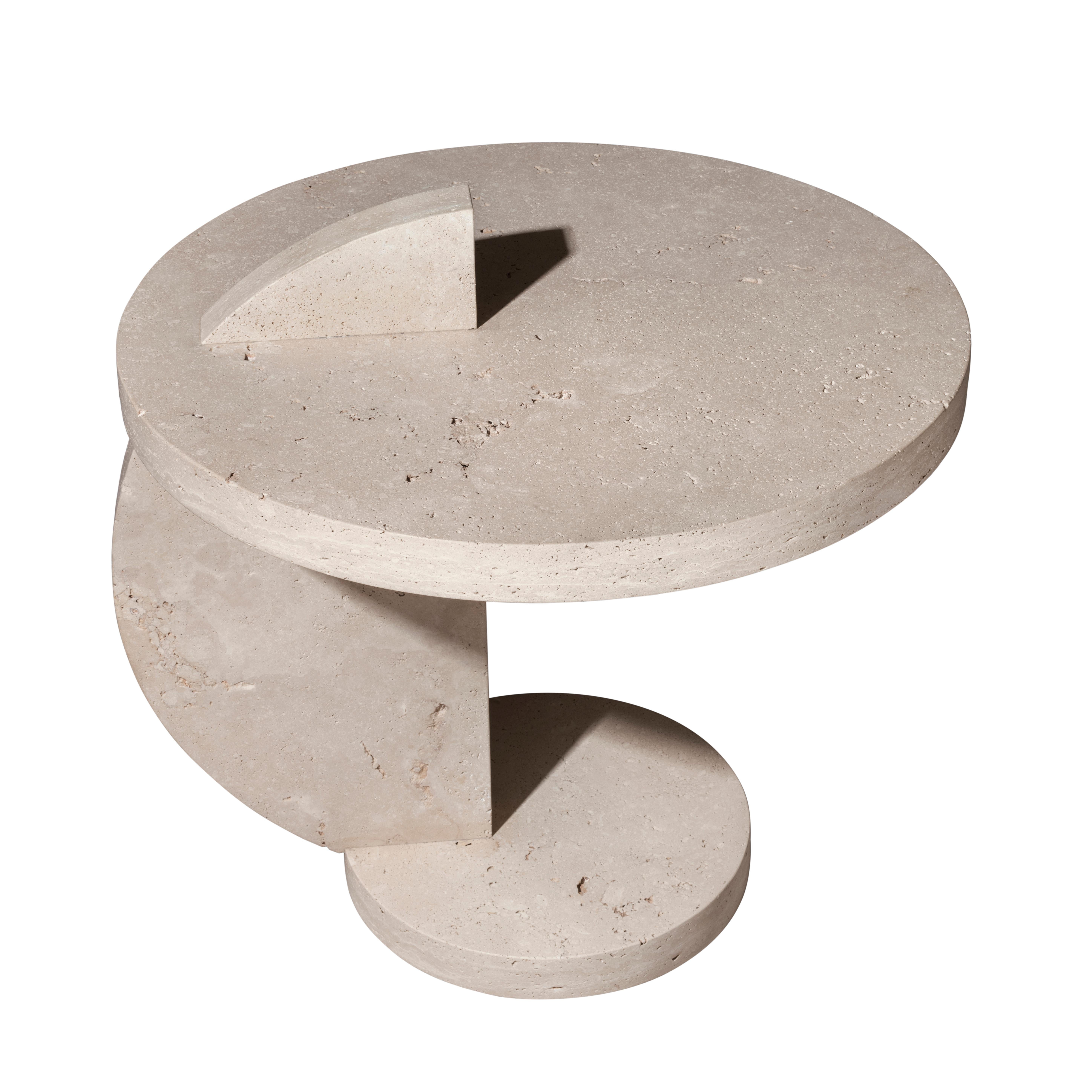 Minimalist Contemporary Travertine Side Table by Alex P White For Sale