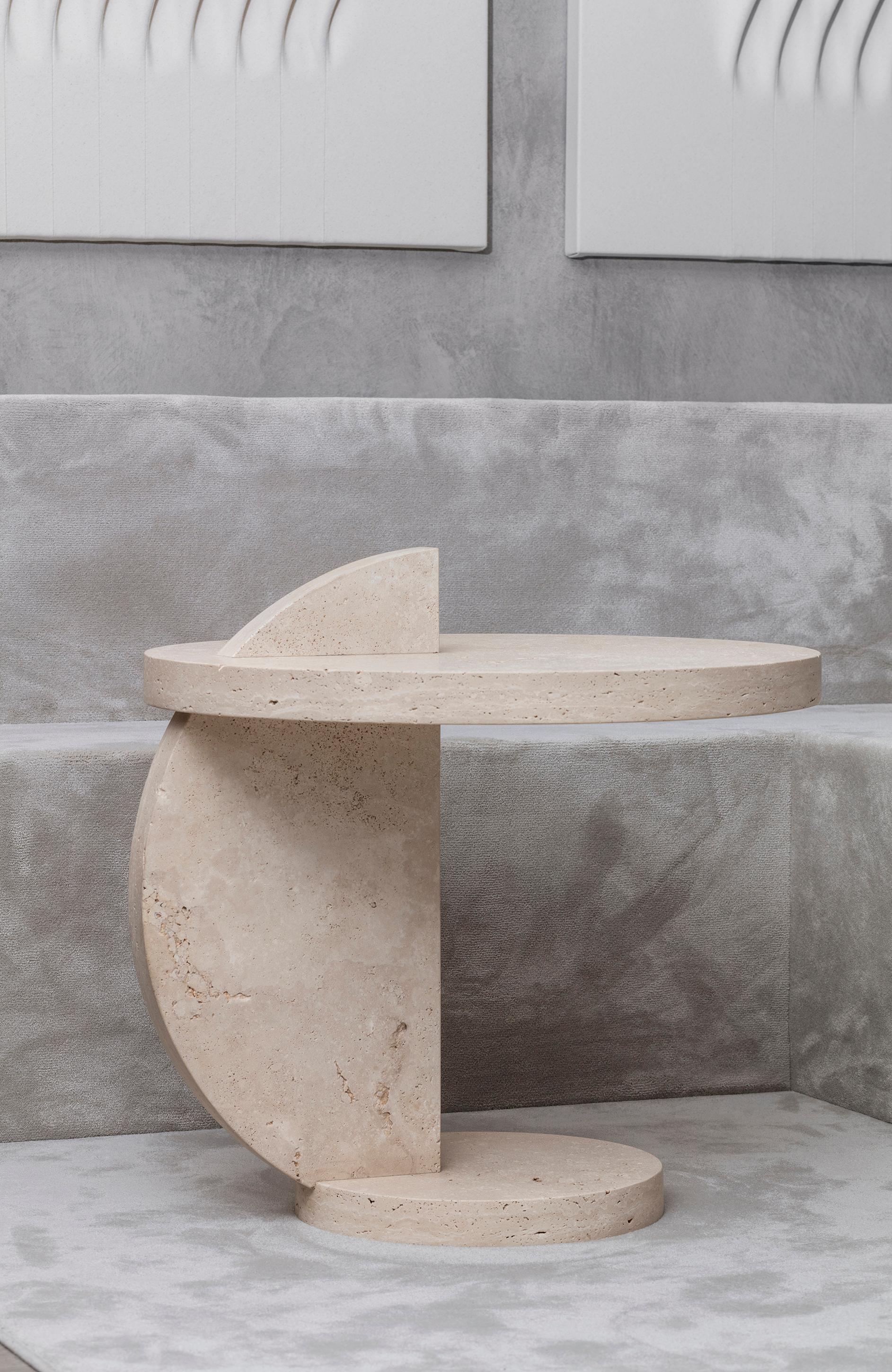 Hand-Crafted Contemporary Travertine Side Table by Alex P White For Sale