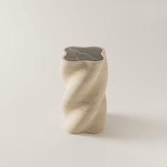 Contemporary Travertino Side Table with Nero Marquina Inlay