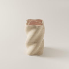 Contemporary Travertino Side Table with Rosso Alicante Inlay