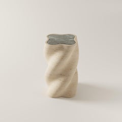 Contemporary Travertino Side Table with Verde Alpi Inlay