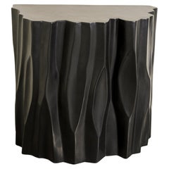 Contemporary Tree Trunk Half Round Table in Black Lacquer by Robert Kuo