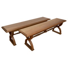 Bancs à tréteaux contemporains  20e siècle  Chêne massif  L'artisanat moderne