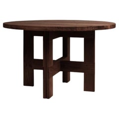 Contemporary Trestle Table 'Farmhouse' by FRAMA, Dark Oak, 140 Round