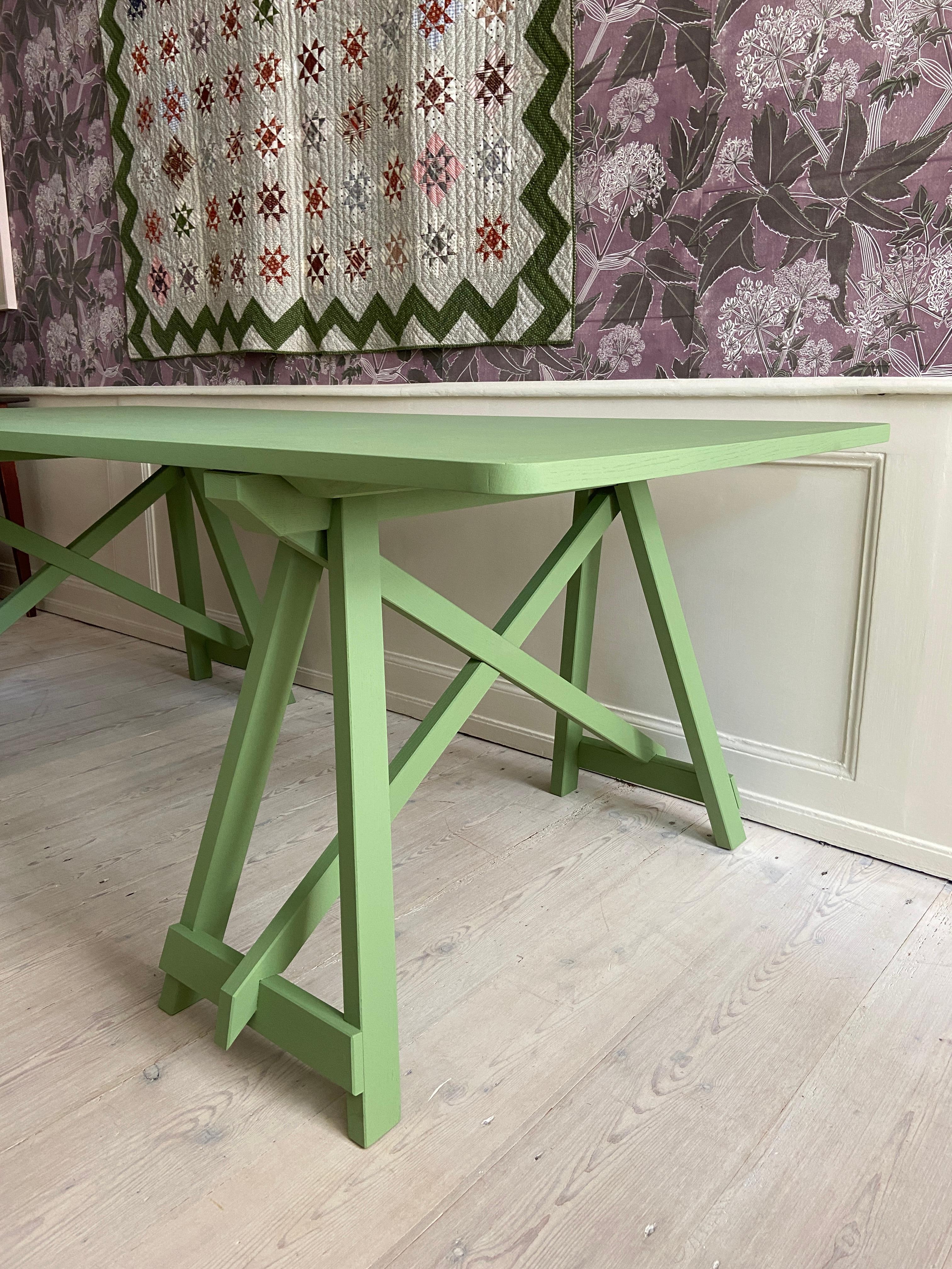 Contemporary Trestle Table in Green Painted Wood, Belgium In New Condition In Copenhagen K, DK
