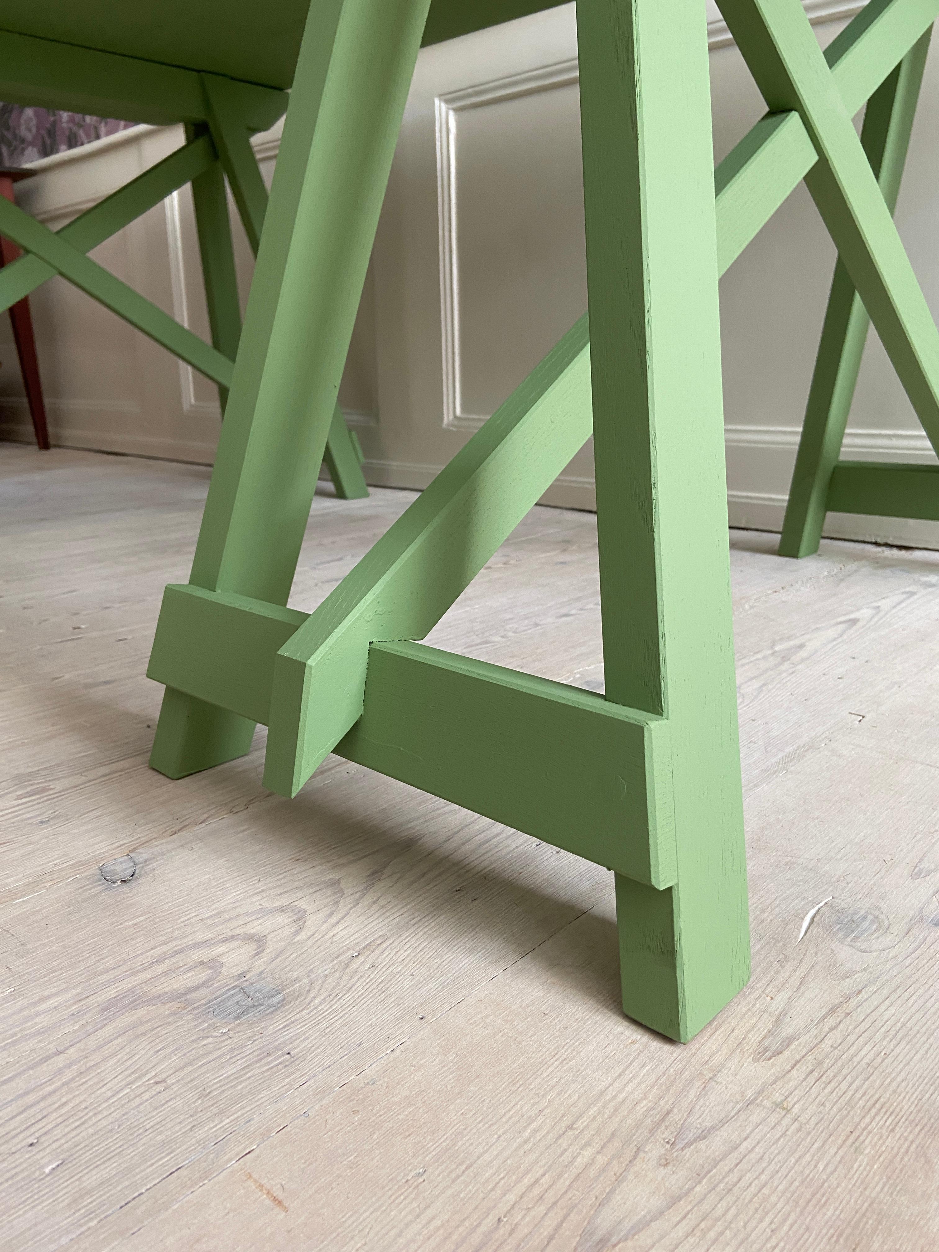 Contemporary Trestle Table in Green Painted Wood, Belgium 2