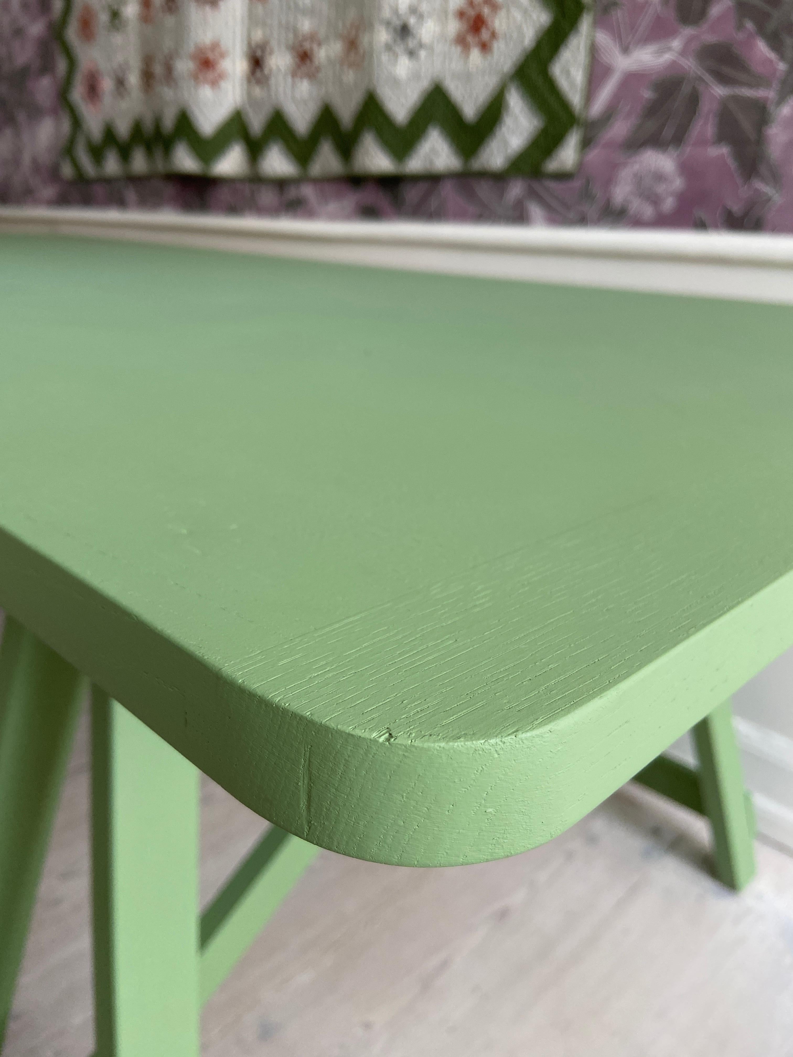 Contemporary Trestle Table in Green Painted Wood, Belgium 3