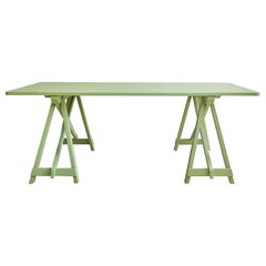 Contemporary Trestle Table in Green Painted Wood, Belgium
