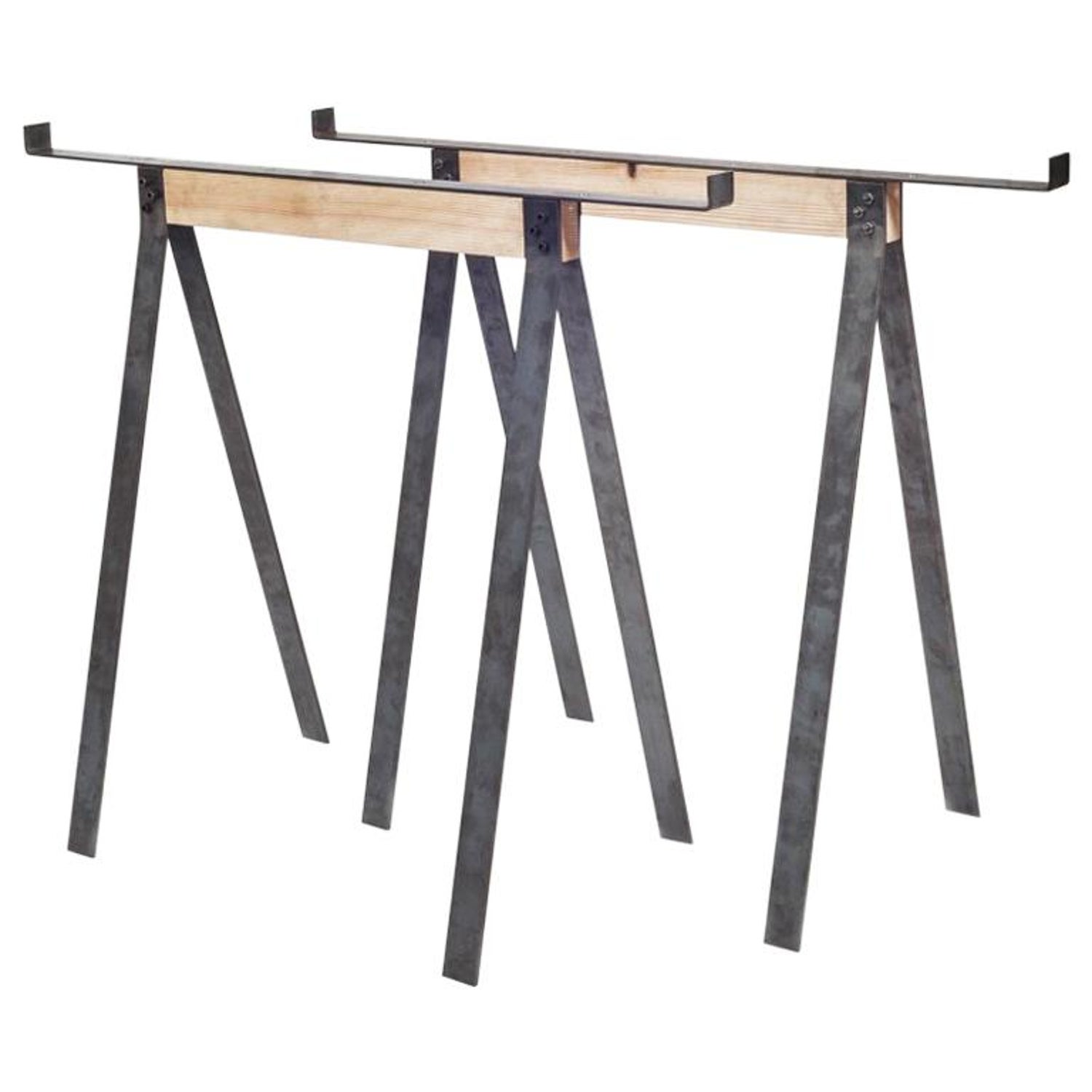 Set Of 2 Industrial Look Durable Steel Crosscut Trestle Legs For Table  Desk Or