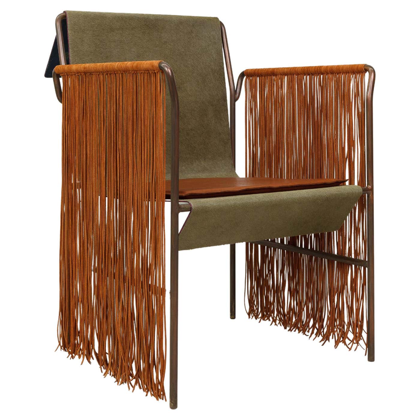 Contemporary Tribal Arm Chair in Patinated Steel and Leather by Vivian ...