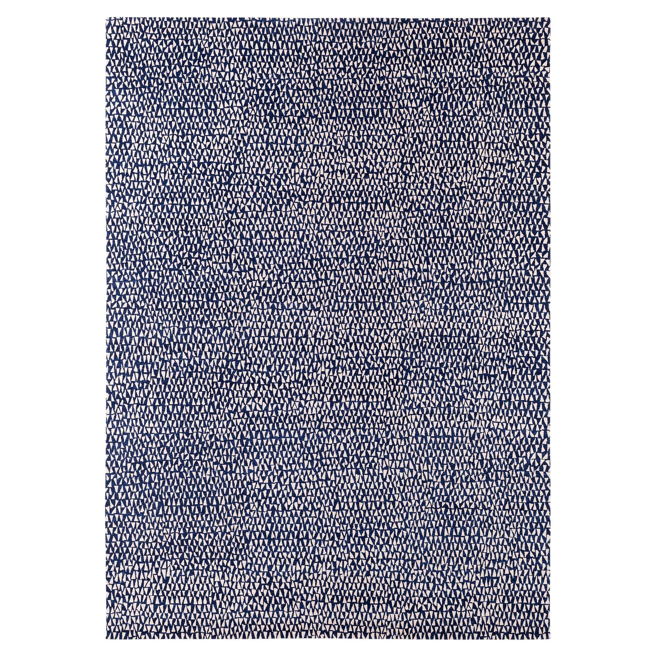 Modern Tribal Indigo Geometric Wool Area Rug Dancing Triangles by Joseph Carini