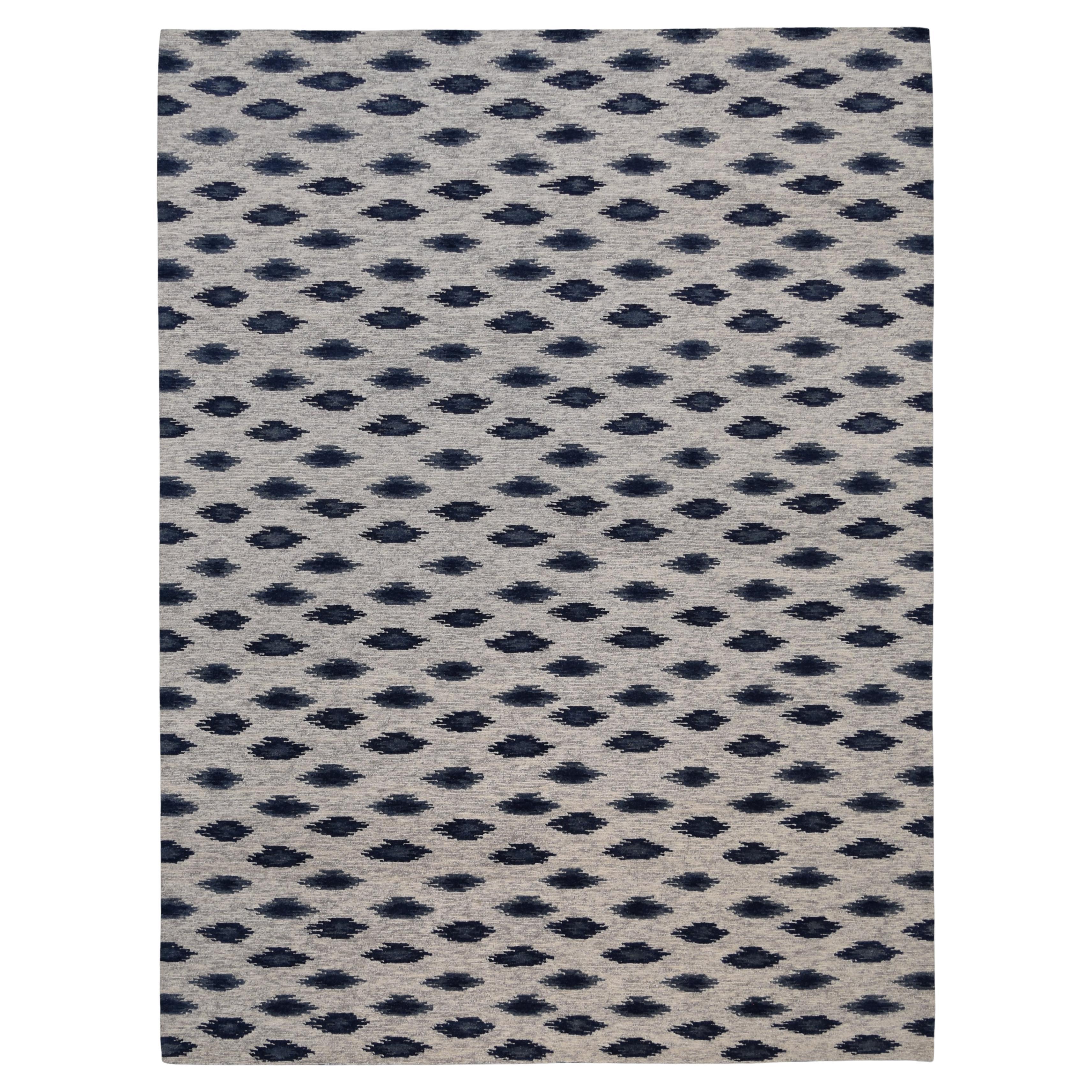 Contemporary Tribal Motif Wool Rug in Navy and Grey – 9′ × 12′ For Sale