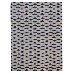 Contemporary Tribal Motif Wool Rug in Navy and Grey – 9′ × 12′
