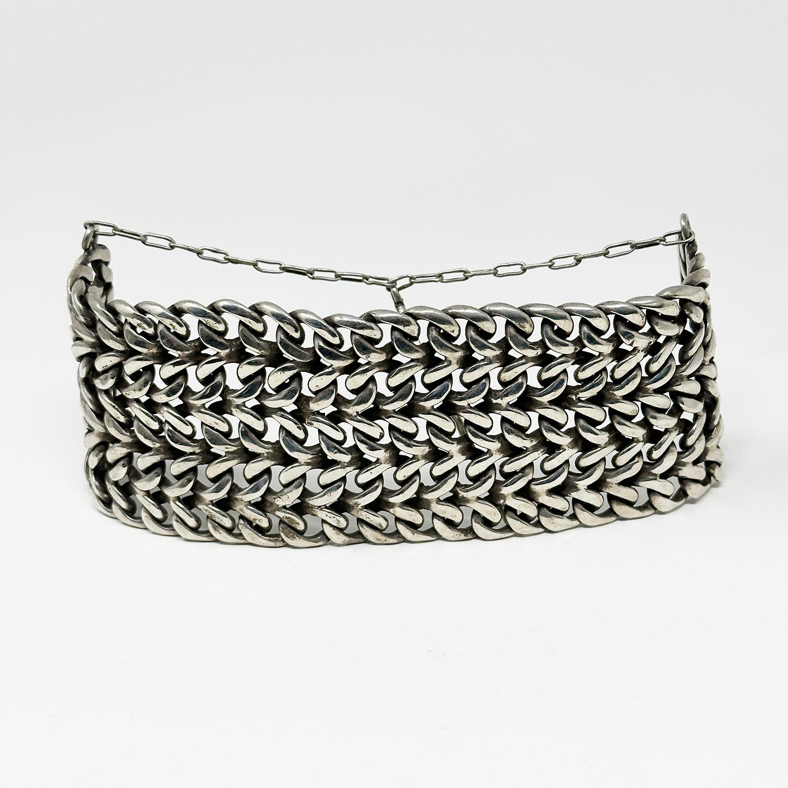 da uomo o donna Bracciale tribale contemporaneo a catena in argento dall'India in vendita