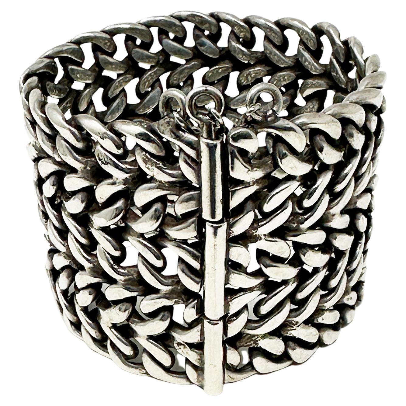Contemporary Tribal Silver Chain Mesh Cuff from India For Sale
