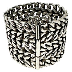 Contemporary Tribal Silver Chain Mesh Cuff from India