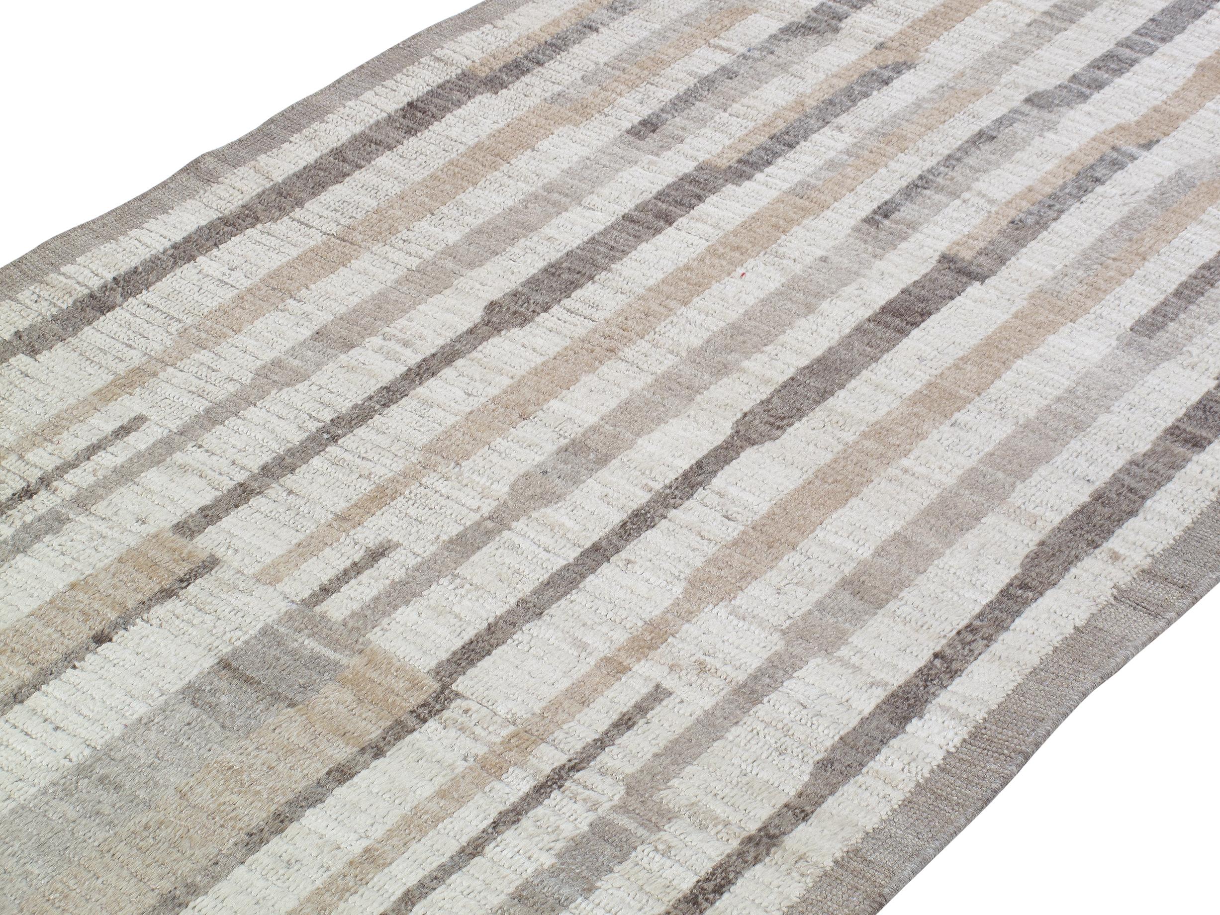 Hand-Knotted Contemporary Tribal Style Runner in Natural Color Tones For Sale