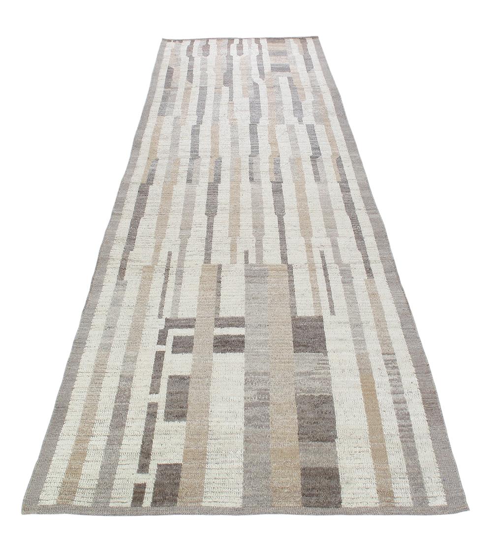 Wool Contemporary Tribal Style Runner in Natural Color Tones For Sale