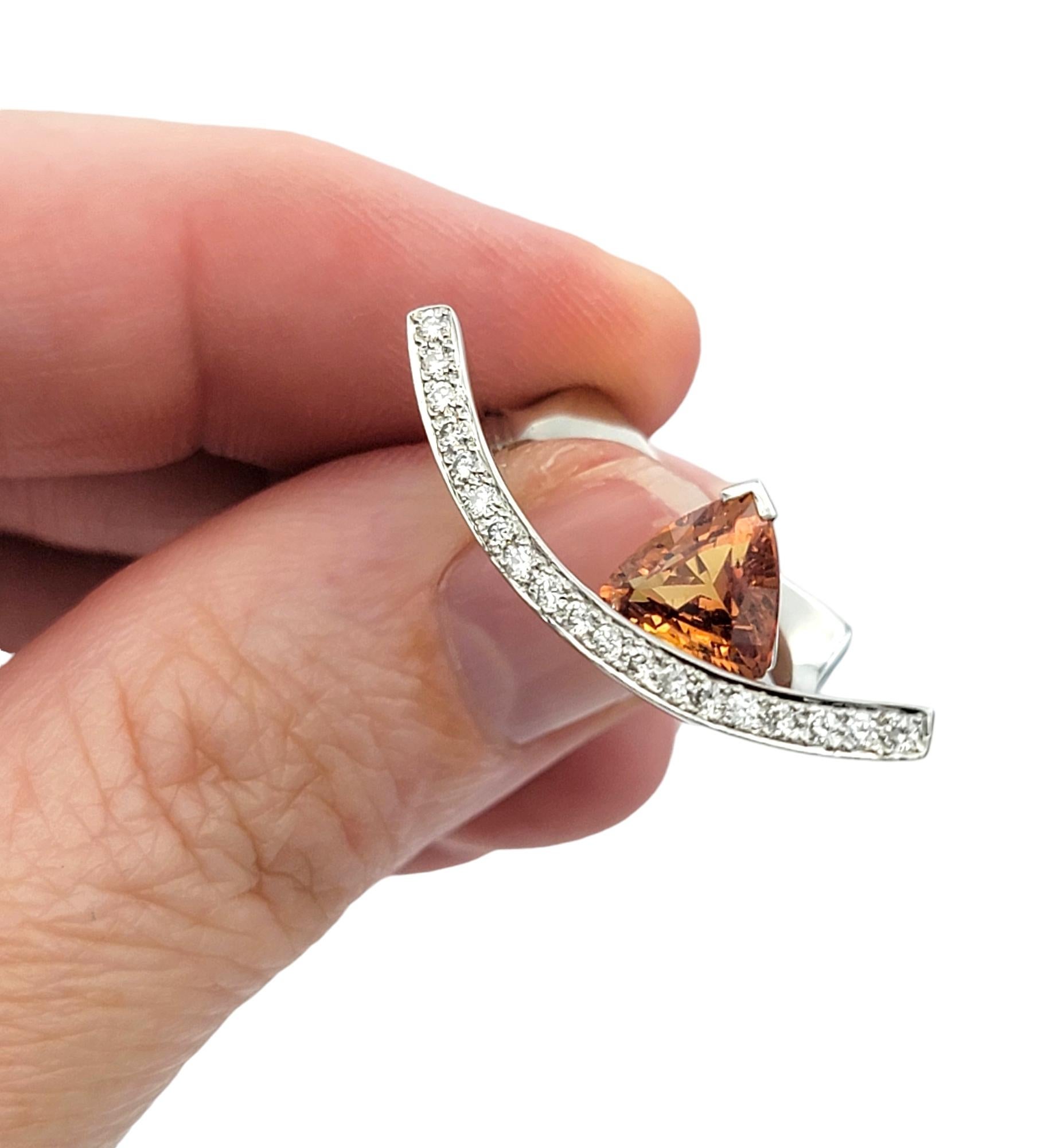 Contemporary Trillion Cut Spessitite and Pave Diamond Ring in 18 Karat Gold For Sale 4
