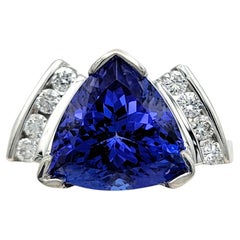 Contemporary Trillion Cut Tanzanite and Diamond Ring in 14 Karat White Gold