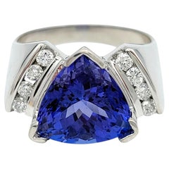 Contemporary Trillion Cut Tanzanite and Diamond Ring in 14 Karat White Gold