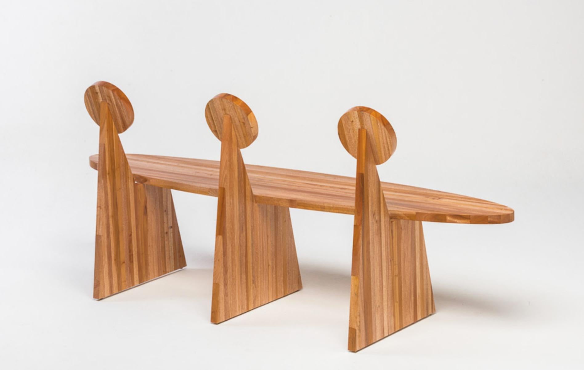 Contemporary Trio Bench in Solid African Mahogany Wood Panels Brazilian Design (Brasilianisch)