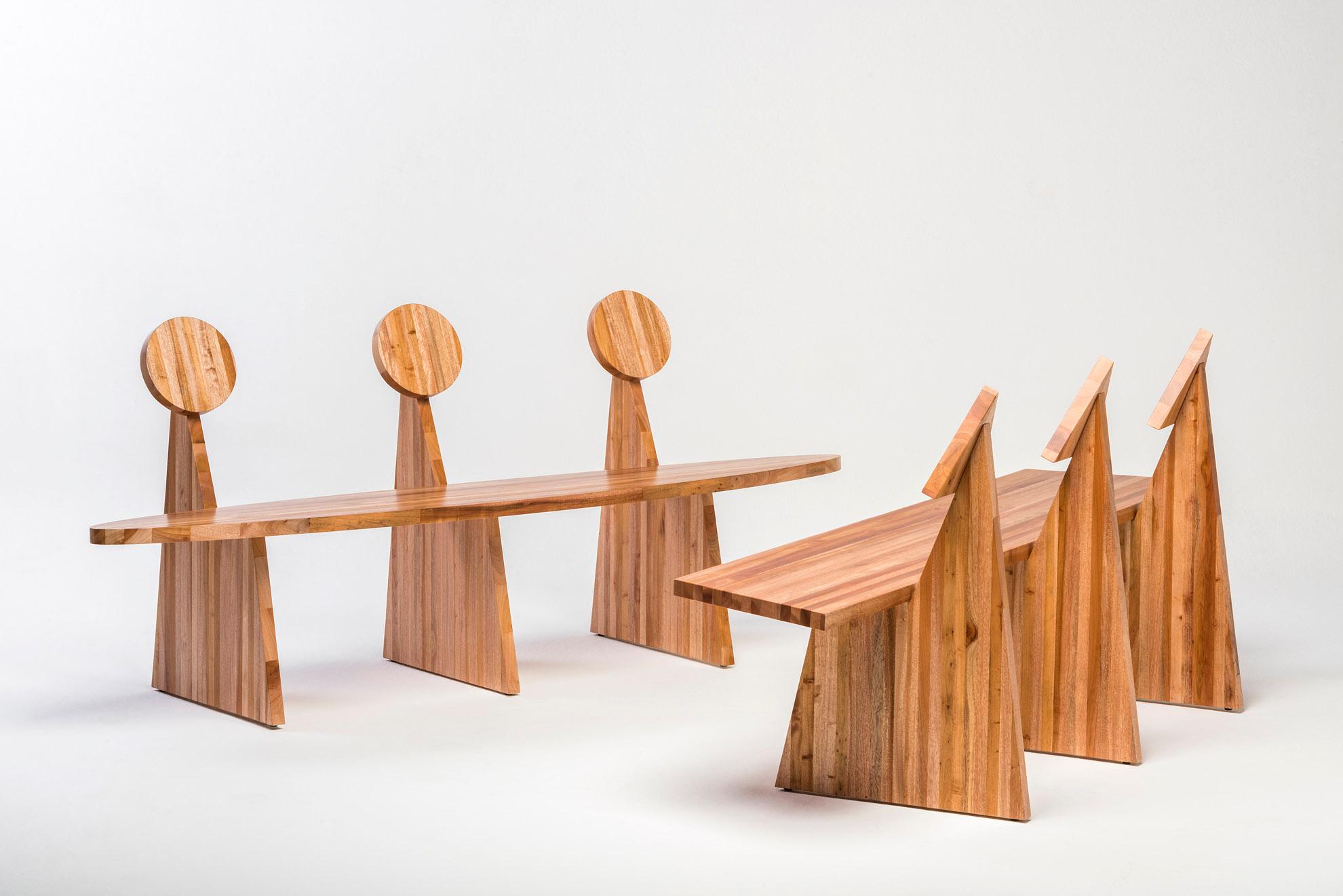 Contemporary Trio Bench in Solid African Mahogany Wood Panels Brazilian Design im Zustand „Hervorragend“ in Belo Horizonte, Minas Gerais