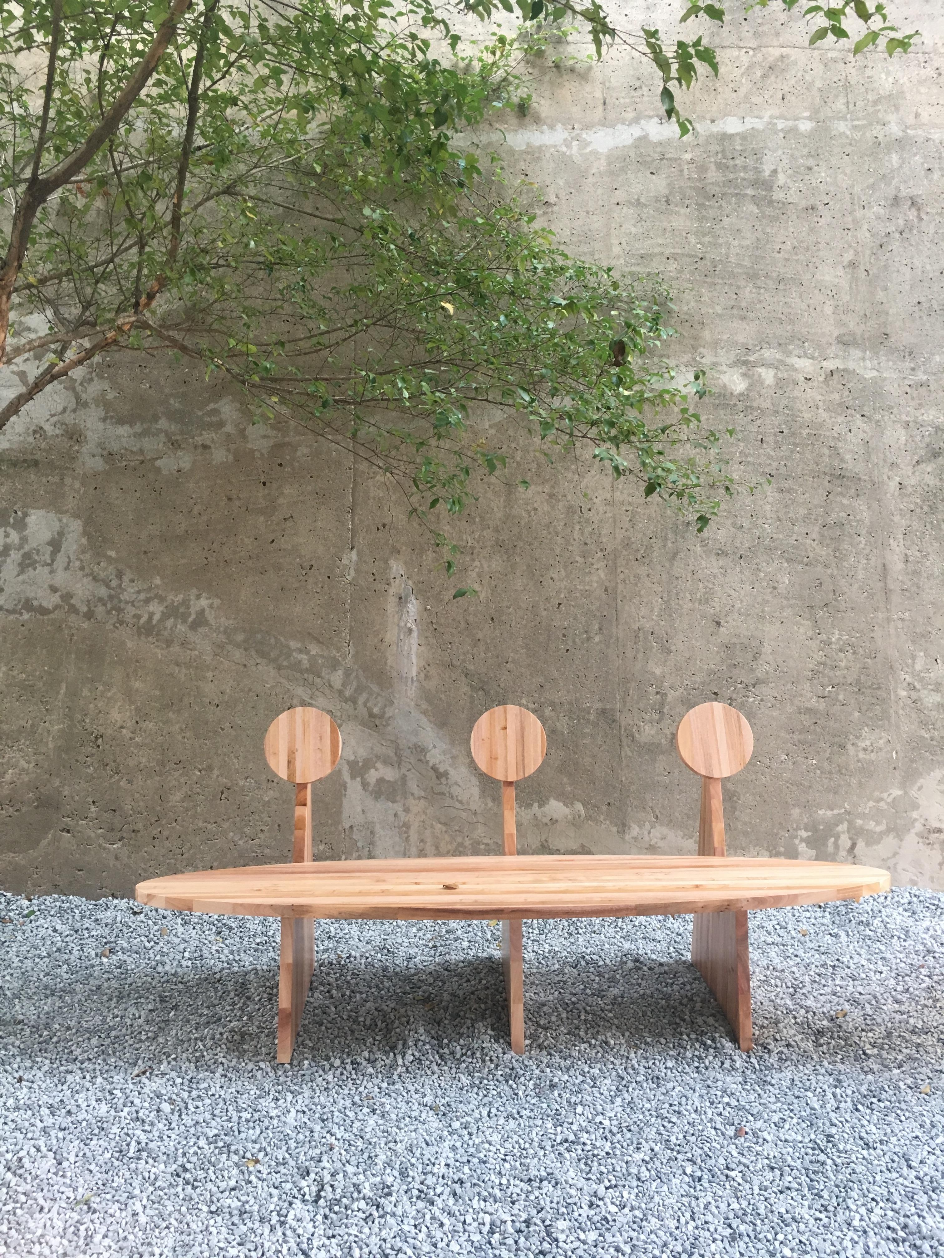 Contemporary Trio Bench in Solid African Mahogany Wood Panels Brazilian Design (21. Jahrhundert und zeitgenössisch)