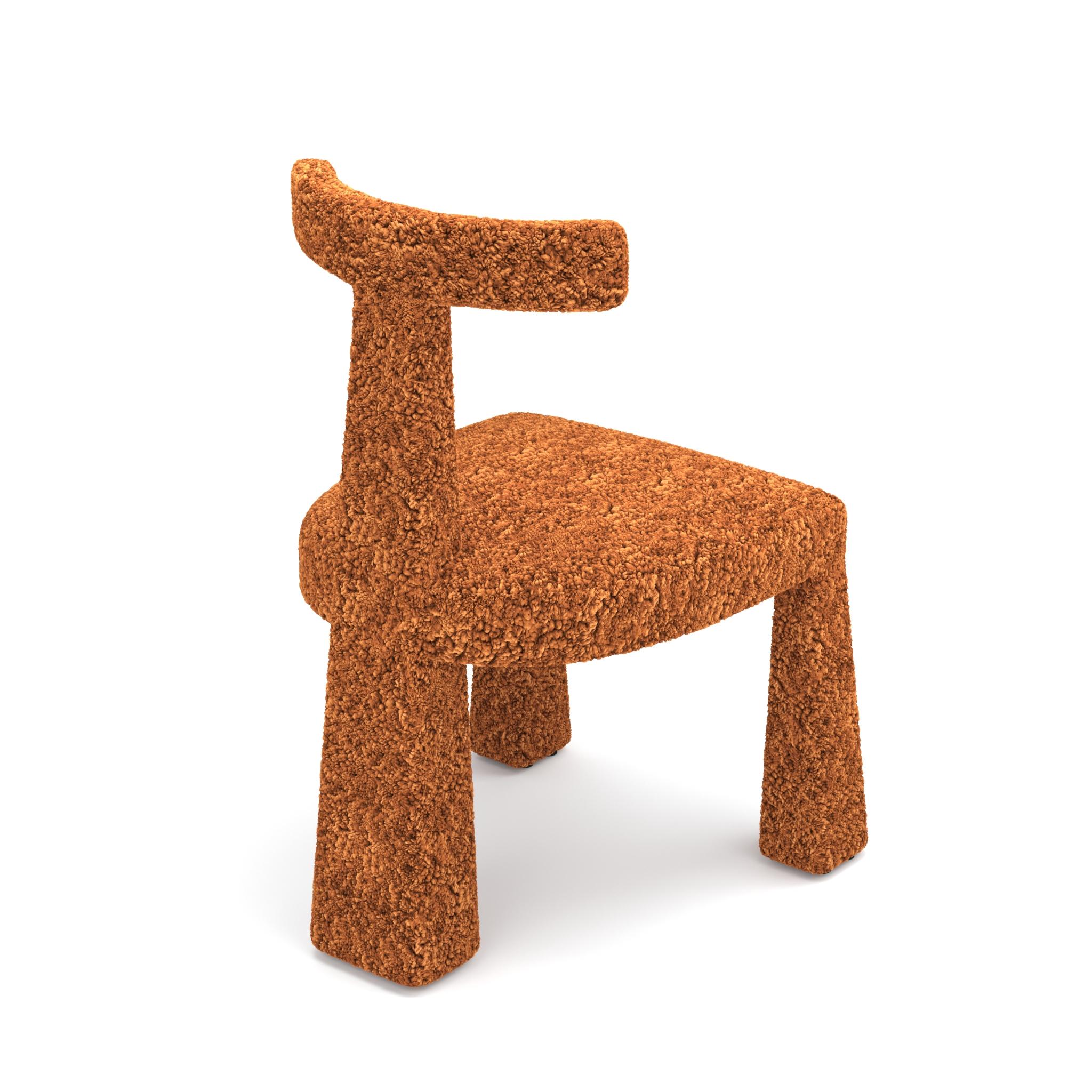 Solid wood frame featuring sleek and angular silhouette.
The chair is very stable and suitable for contract and hospitality.
Plastic gliders protects hard floors from scratching.
Pictured materials: Faux sheepskin Golden Sunset
COM available upon