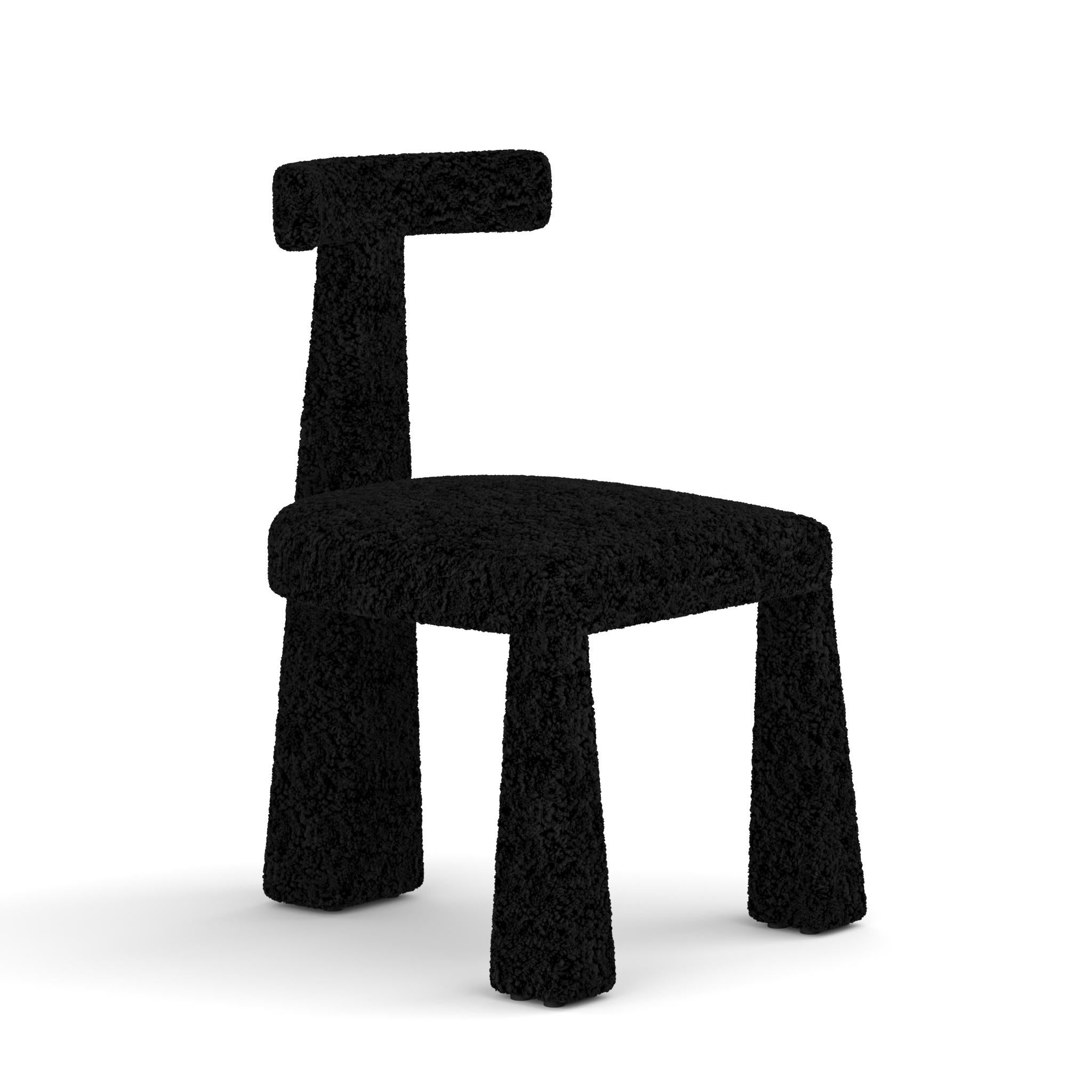 Hand-Crafted Contemporary Tripod Dining Chair-Faux Sheepskin Fur For Sale
