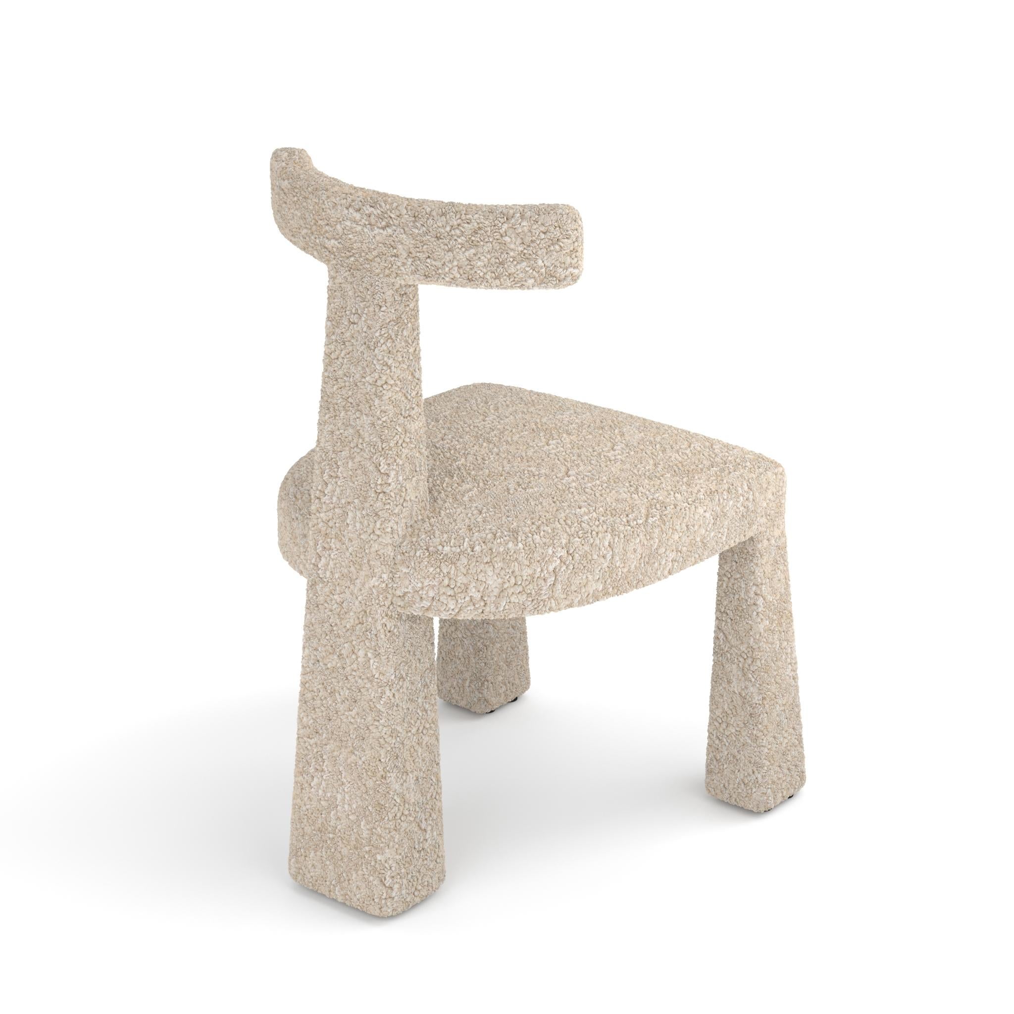 Faux Fur Contemporary Tripod Dining Chair-Faux Sheepskin Fur For Sale