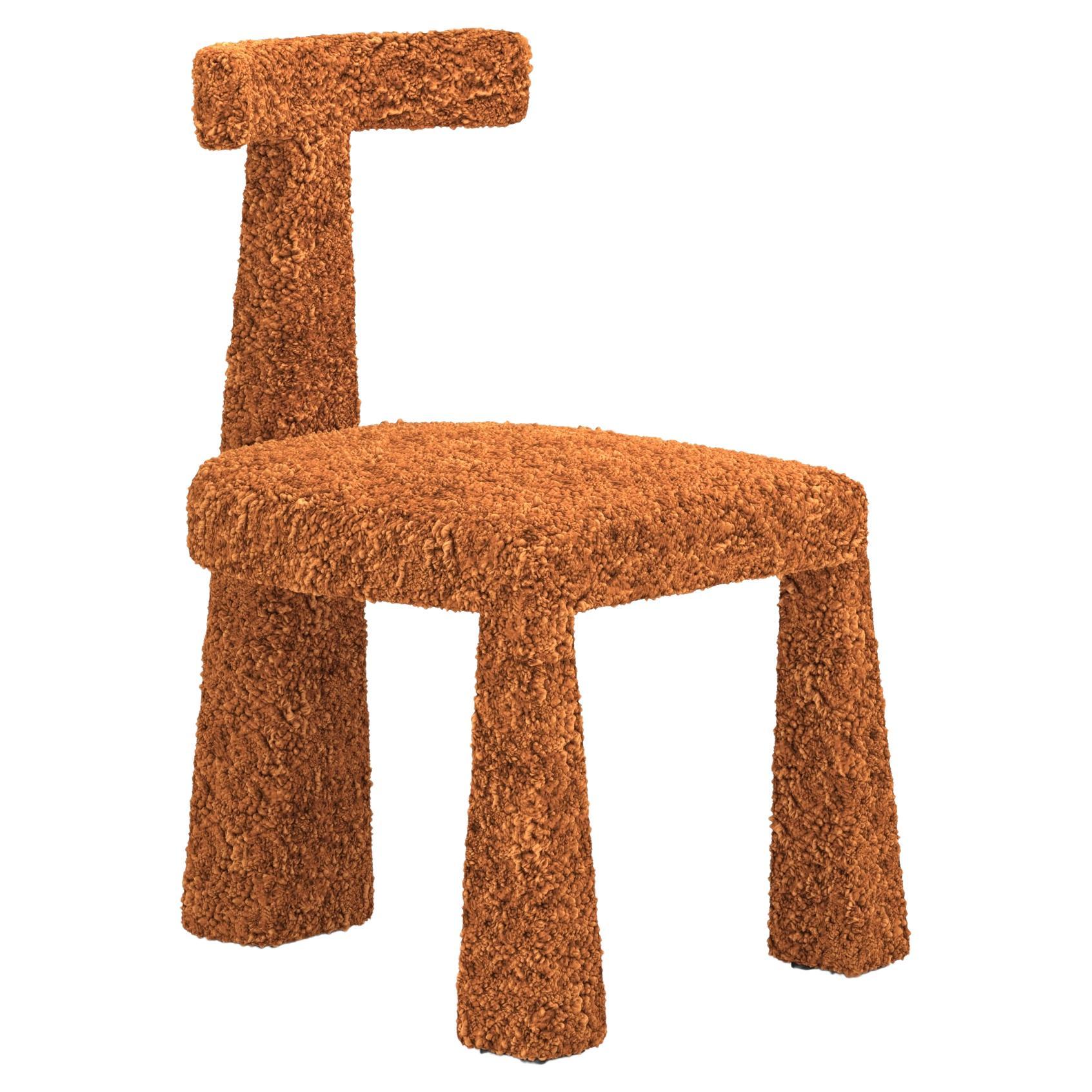 Contemporary Tripod Dining Chair-Faux Sheepskin Fur