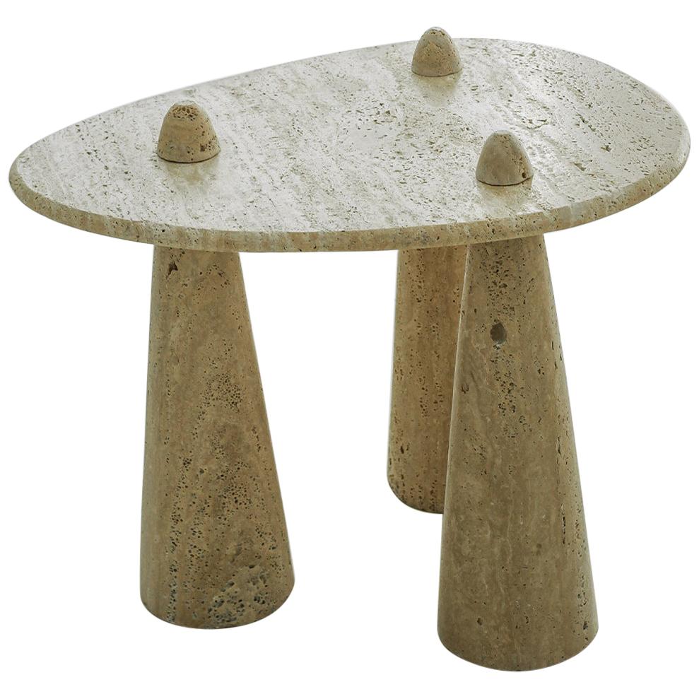 "Rino III" Contemporary Tripod Side Table in Carved Marble by Estudio Orth