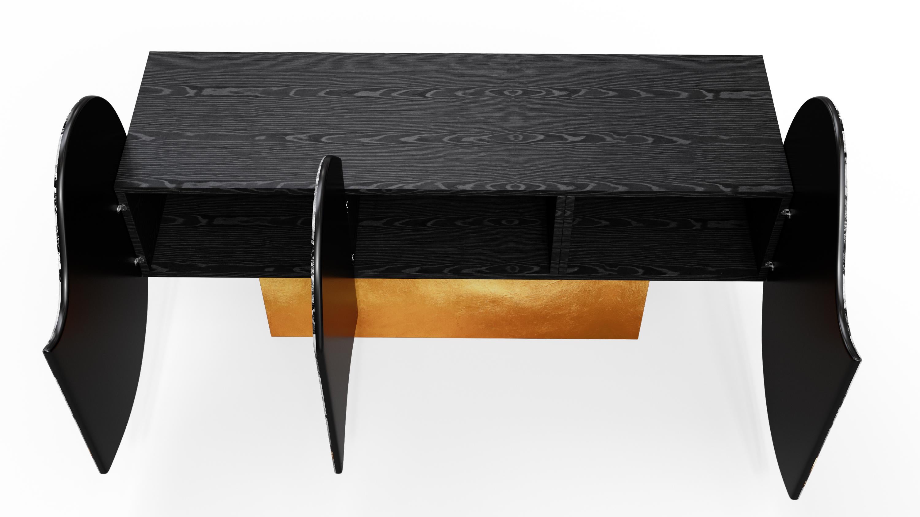 Contemporary Trivia Sideboard in Black Ash, Gold Leaf In New Condition For Sale In Husavik, IS