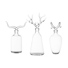 Contemporary Trophy Hand Blown Glass Liquor Bottles Set