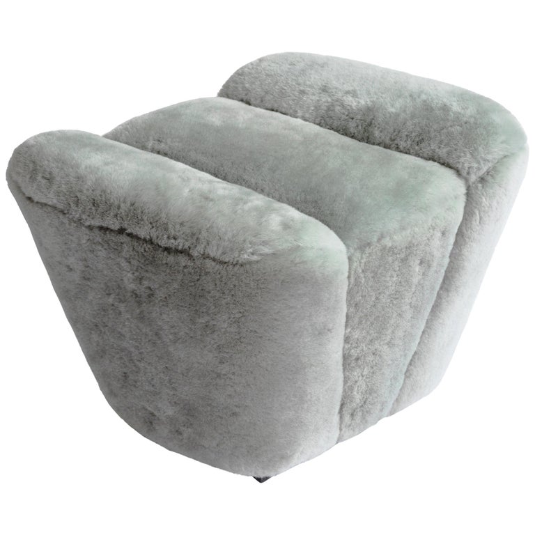 Contemporary Truffle Ottoman or Footstool in Grey Sheepskin Upholstery ...