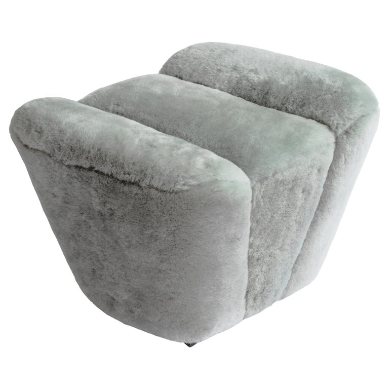 Contemporary Truffle Ottoman or Footstool in Grey Sheepskin Upholstery