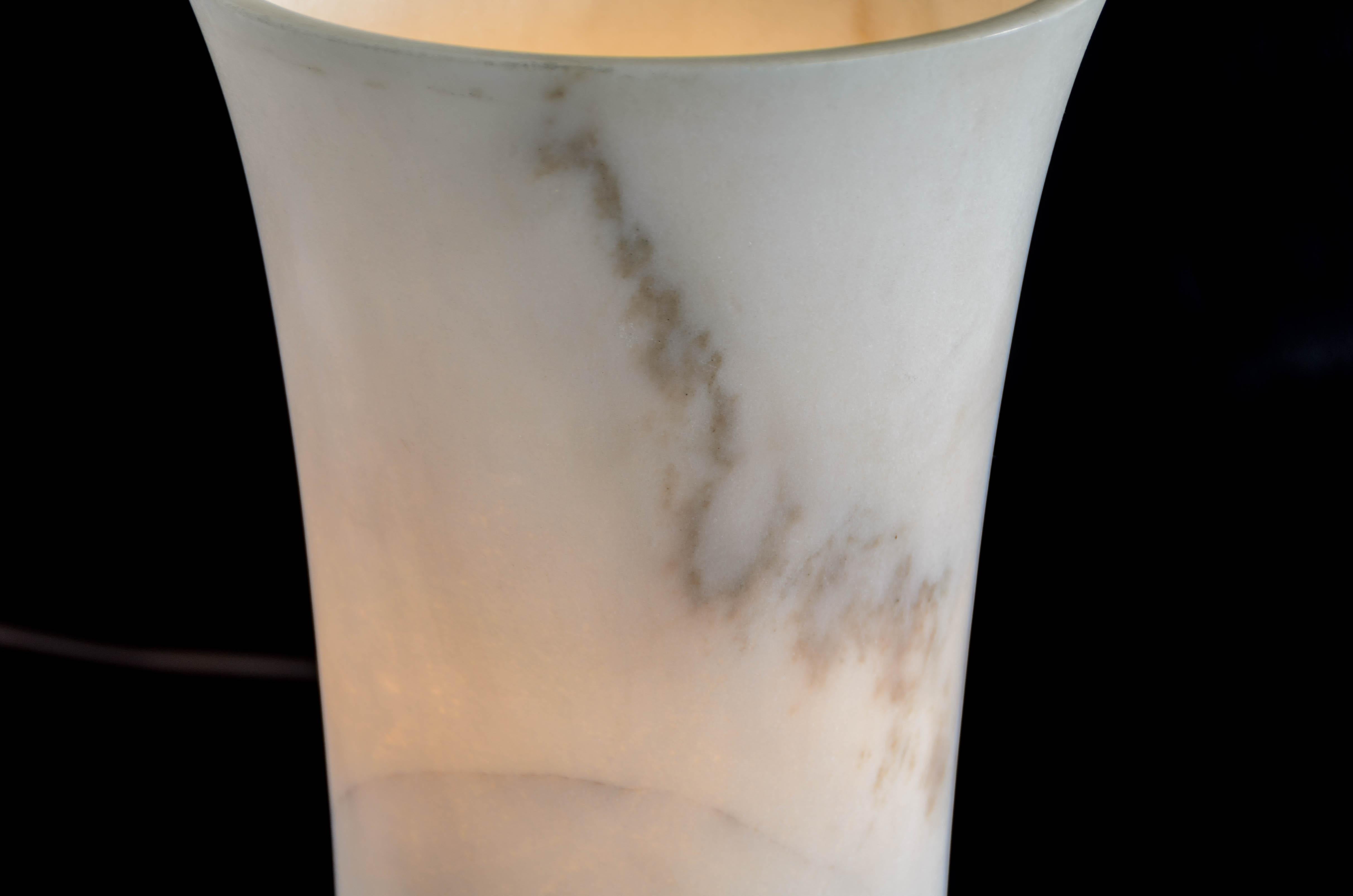 Contemporary Trumpet Alabaster Lamp w/ Fluted Base by Robert Kuo For Sale 1