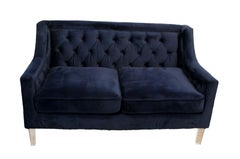 Contemporary Tufted Cobalt Blue Velvet Sofa & Lounge Chair W/ Lucite Legs
