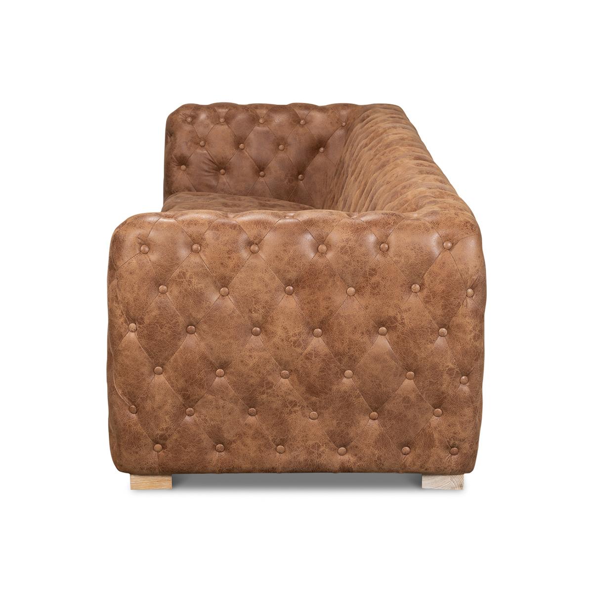 Asian Contemporary Tufted Leather Sofa For Sale