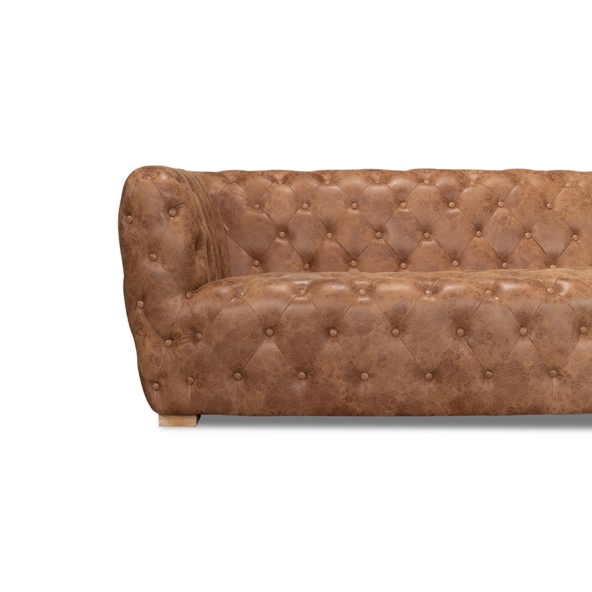 Contemporary Tufted Leather Sofa In New Condition For Sale In Westwood, NJ