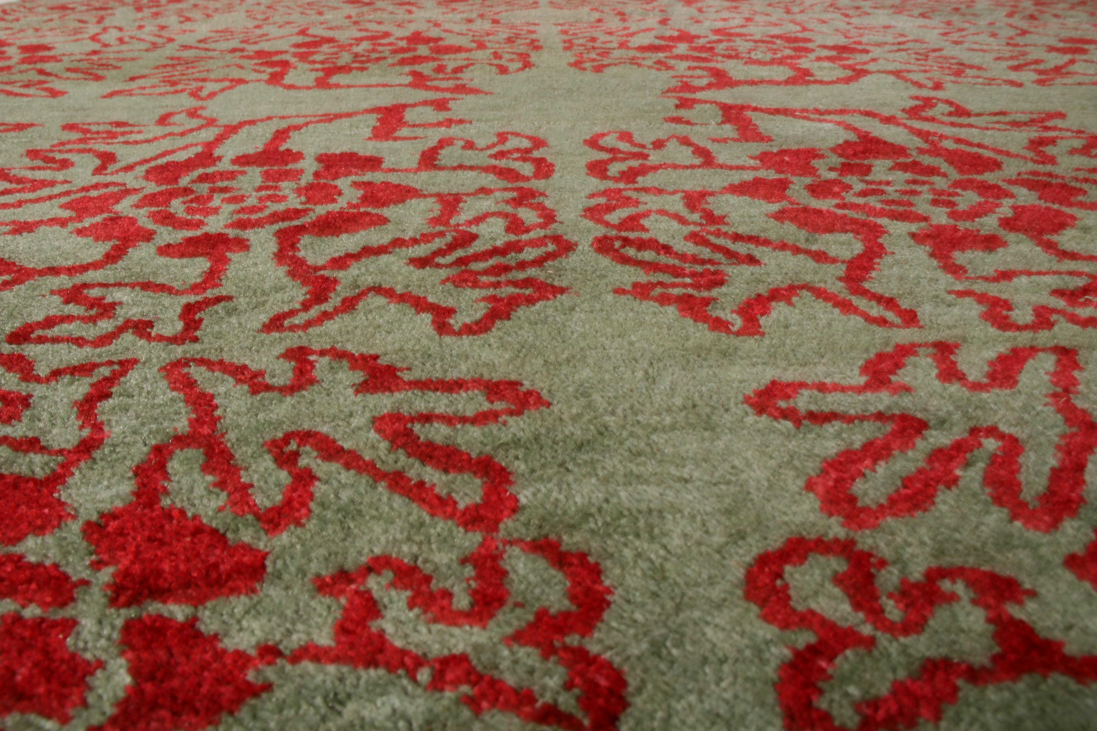 Hand-Knotted Rug & Kilim's Contemporary Tulu Rug Green and Red Floral Pattern