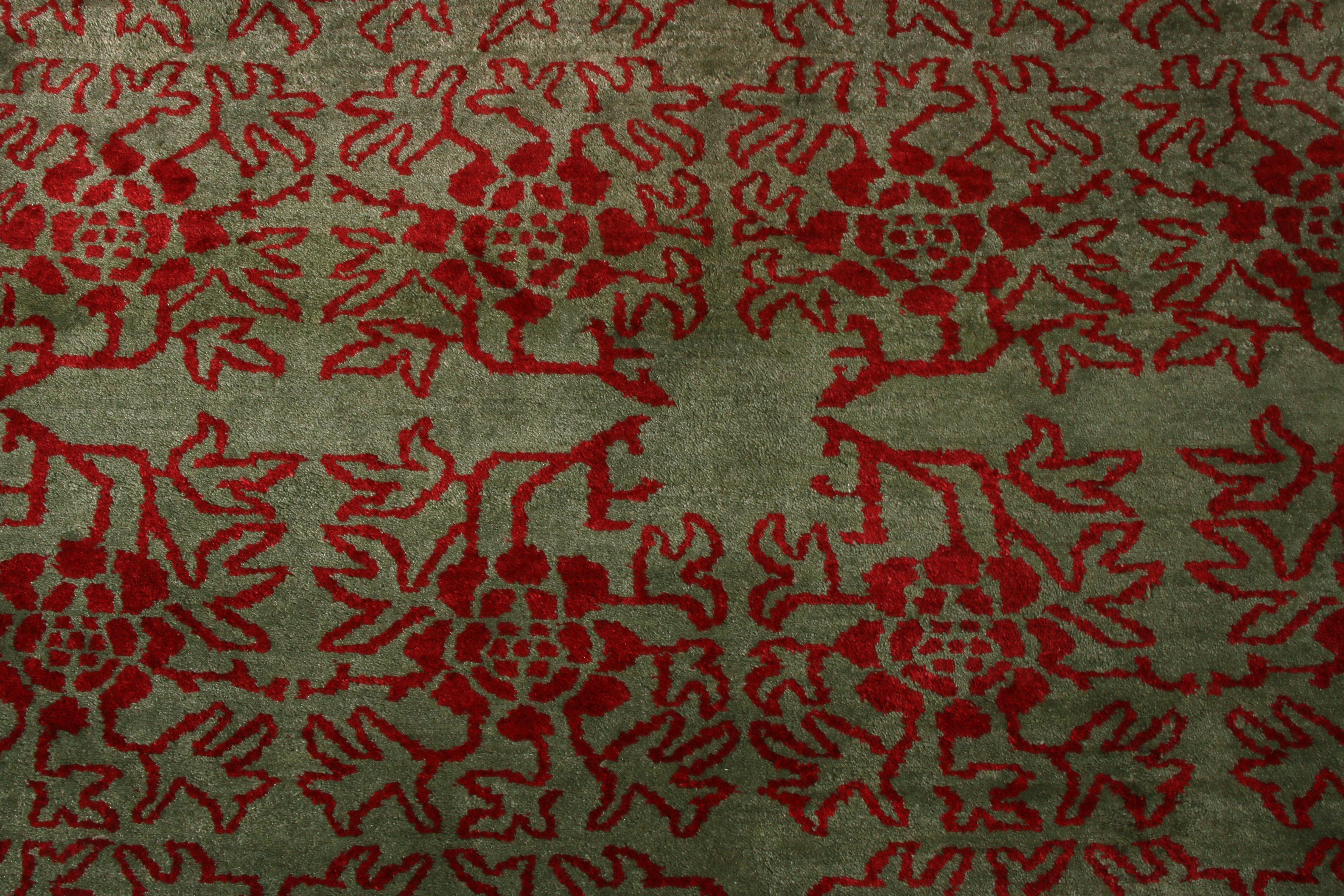 Rug & Kilim's Contemporary Tulu Rug Green and Red Floral Pattern In New Condition In Long Island City, NY